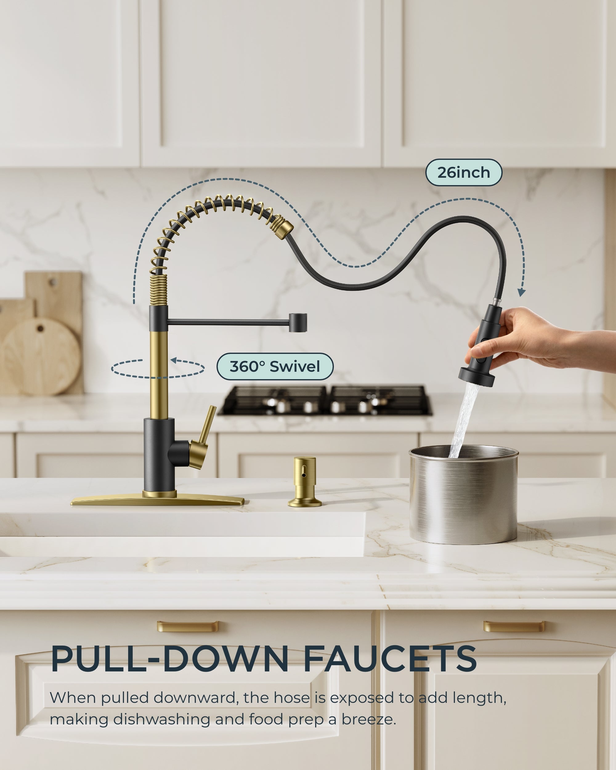 FORIOUS Kitchen Faucet with Pull Down Sprayer 1 or 3 Hole for Farmhouse with soap dispenser，led light