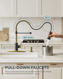 FORIOUS Kitchen Faucet with Pull Down Sprayer 1 or 3 Hole for Farmhouse with soap dispenser，led light