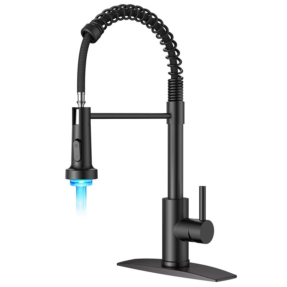 FORIOUS Kitchen Faucet with Pull Down Sprayer 1 or 3 Hole for Farmhouse with soap dispenser，led light