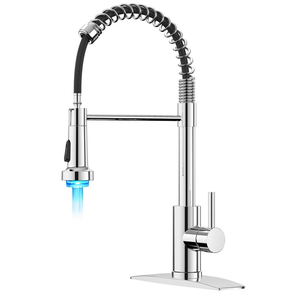 FORIOUS Kitchen Faucet with Pull Down Sprayer 1 or 3 Hole for Farmhouse with soap dispenser，led light