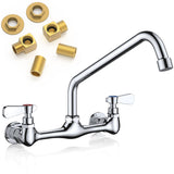 FORIOUS Kitchen Sink Faucet Wall Mount with 12'' Swivel Spout, Commercial Brass Utility Sink Faucet 8 Inch Center Two Handle for Laundry Room Restaurant Outdoor Farmhouse, Polished Chrome