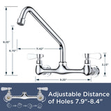 FORIOUS Kitchen Sink Faucet Wall Mount with 12'' Swivel Spout, Commercial Brass Utility Sink Faucet 8 Inch Center Two Handle for Laundry Room Restaurant Outdoor Farmhouse, Polished Chrome