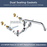 FORIOUS Kitchen Sink Faucet Wall Mount with 12'' Swivel Spout, Commercial Brass Utility Sink Faucet 8 Inch Center Two Handle for Laundry Room Restaurant Outdoor Farmhouse, Polished Chrome