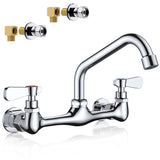 FORIOUS Kitchen Sink Faucet Wall Mount with 12'' Swivel Spout, Commercial Brass Utility Sink Faucet 8 Inch Center Two Handle for Laundry Room Restaurant Outdoor Farmhouse, Polished Chrome