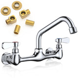FORIOUS Kitchen Sink Faucet Wall Mount with 12'' Swivel Spout, Commercial Brass Utility Sink Faucet 8 Inch Center Two Handle for Laundry Room Restaurant Outdoor Farmhouse, Polished Chrome
