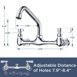 FORIOUS Kitchen Sink Faucet Wall Mount with 12'' Swivel Spout, Commercial Brass Utility Sink Faucet 8 Inch Center Two Handle for Laundry Room Restaurant Outdoor Farmhouse, Polished Chrome