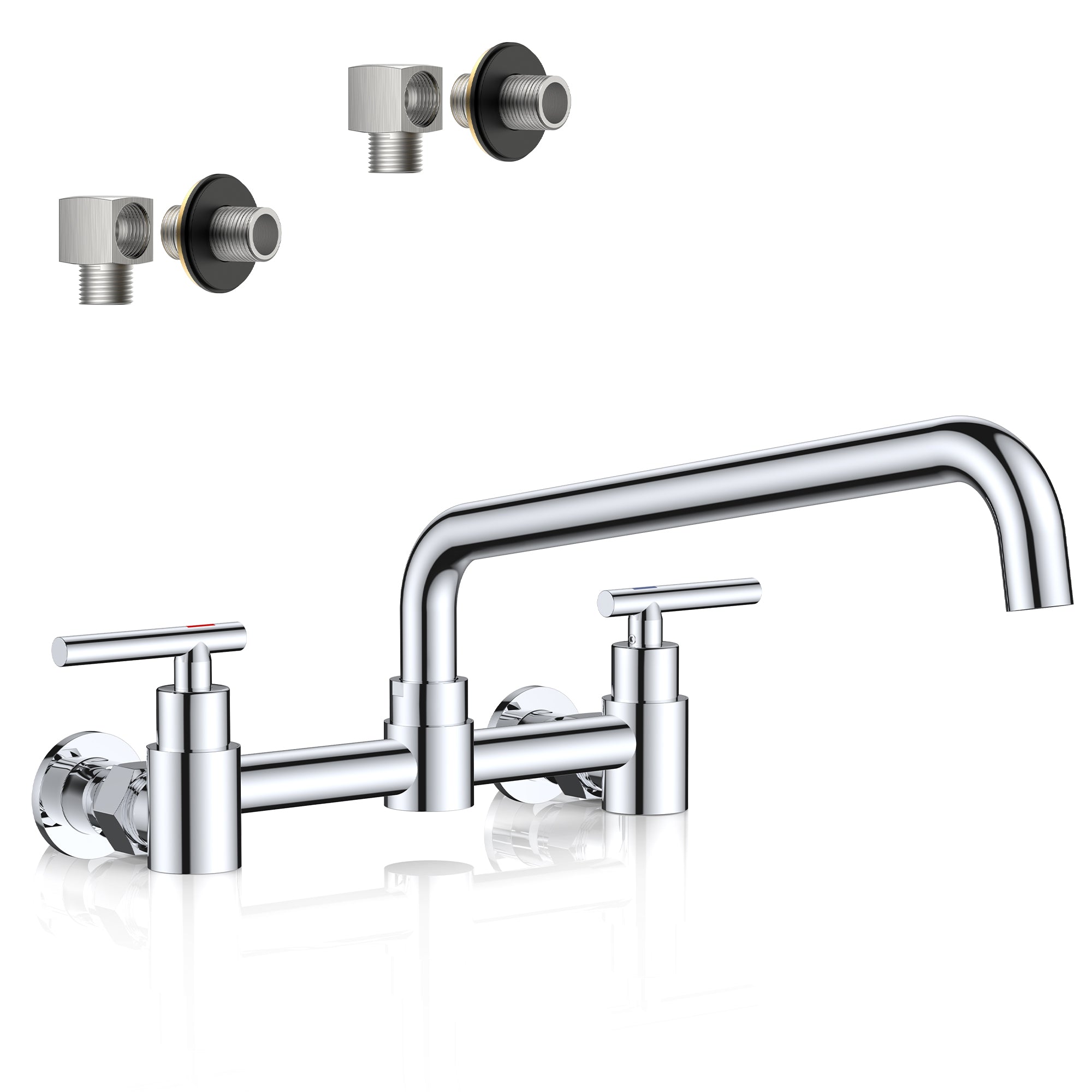 FORIOUS Wall Mount Kitchen Faucet, Adjustable 8" Center Commercial Chrome | No-Lead Stainless Steel Kitchen Sink Faucet, 12 Inch 360° Swivel Spout, 2 Handle for Utility Laundry Room Restaurant Outdoor