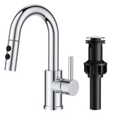 FORIOUS Chrome Bathroom Faucet with Pull Down Sprayer, Single Hole Bar Sink Faucet 1 Hole with Pop Up Drain Hose, Suitable for Bathroom, RV,Vanity, Restroom & Utility Sink