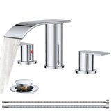 Waterfall Bathroom Faucets 3 Hole, 8 Inch Widespread Bathroom Sink Faucet with Pop-up Drain and Supply Lines, 2 Handle Faucet for Bathroom Sink