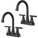 FORIOUS Matte Black Bathroom Faucets, 4 Inch Centerset Bathroom Sink Faucet 2 or 3 Hole with Pop up Drain and cUPC Hose, Two Handles Control, 360° spout for Restroom,Vanity, Rv, 2 Pack
