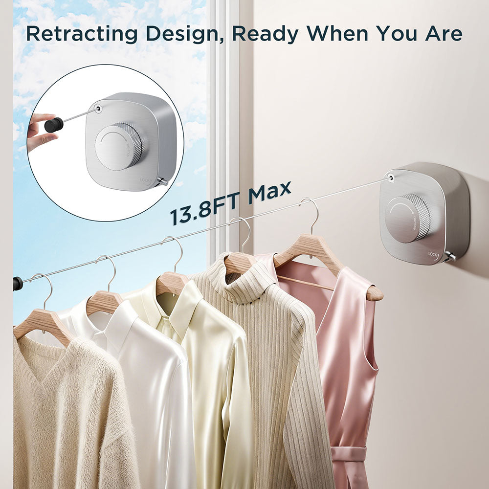 FORIOUS Retractable Clothesline Indoor, 13.8 Ft Non-Sagging Outdoor Clothes Line, Rustproof All Stainless Steel Heavy Duty Clothes Drying Laundry Line, Screw Wall Mounted for Bathroom