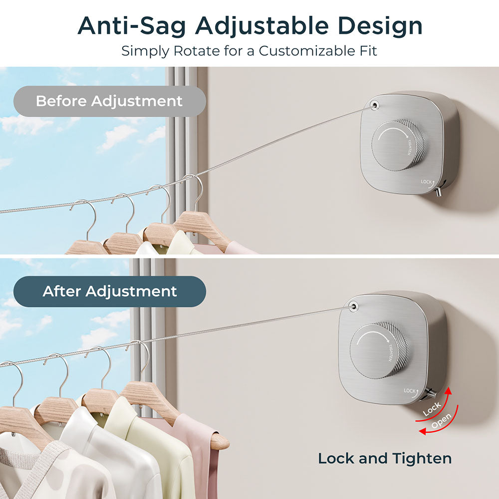 FORIOUS Retractable Clothesline Indoor, 13.8 Ft Non-Sagging Outdoor Clothes Line, Rustproof All Stainless Steel Heavy Duty Clothes Drying Laundry Line, Screw Wall Mounted for Bathroom