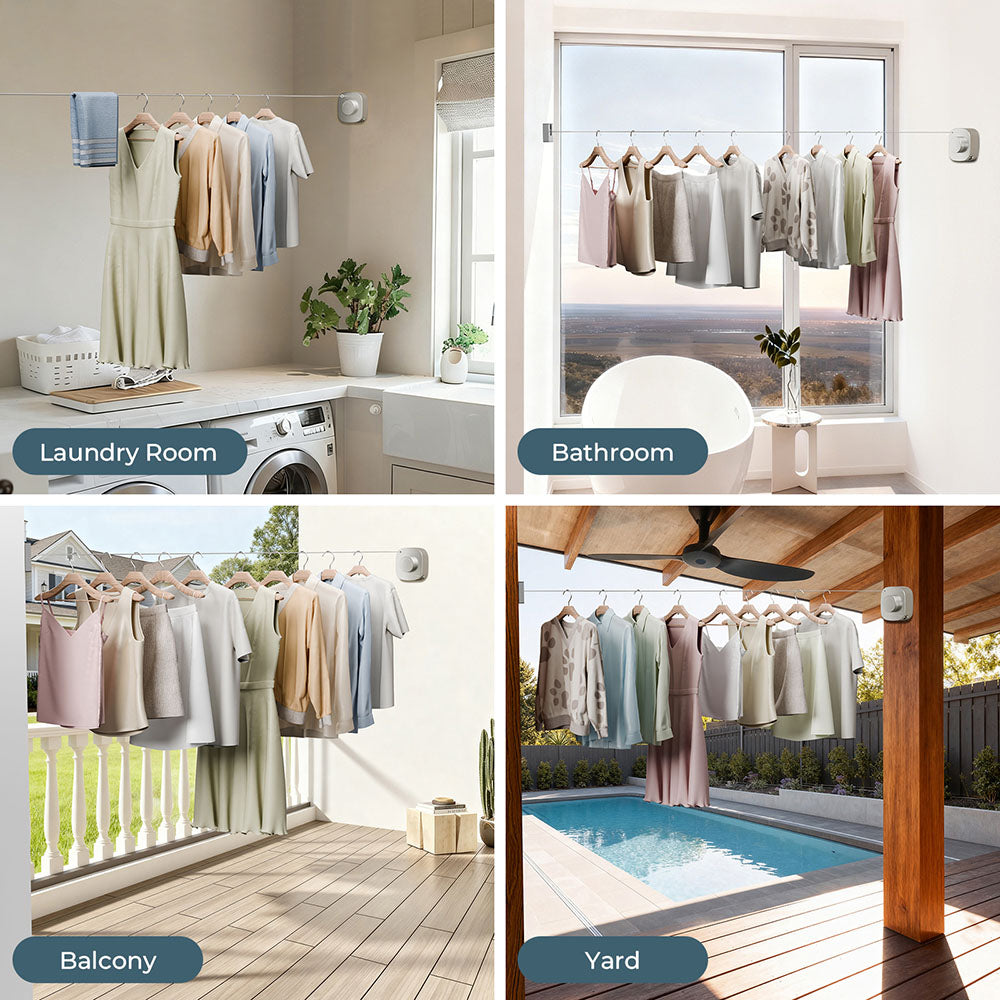 FORIOUS Retractable Clothesline Indoor, 13.8 Ft Non-Sagging Outdoor Clothes Line, Rustproof All Stainless Steel Heavy Duty Clothes Drying Laundry Line, Screw Wall Mounted for Bathroom