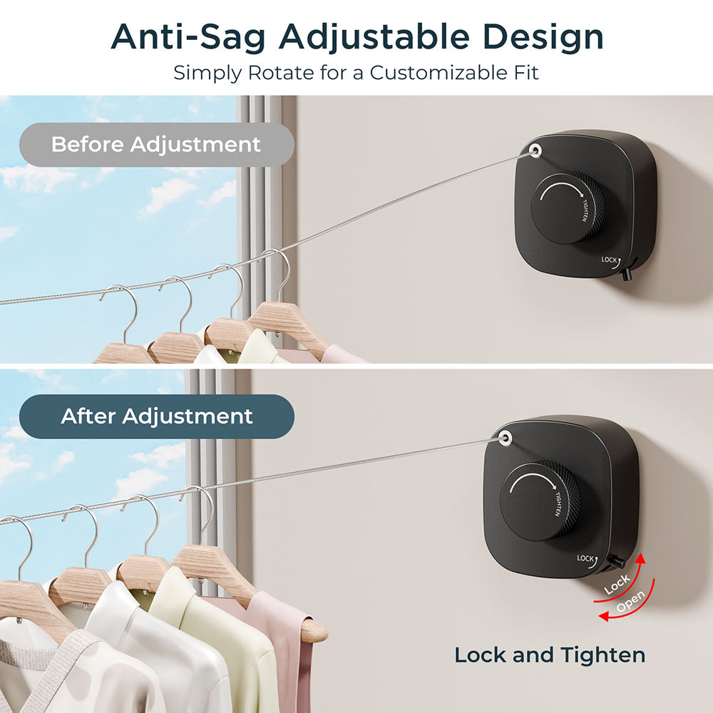 FORIOUS Retractable Clothesline Indoor, 13.8 Ft Non-Sagging Outdoor Clothes Line, Rustproof All Stainless Steel Heavy Duty Clothes Drying Laundry Line, Screw Wall Mounted for Bathroom