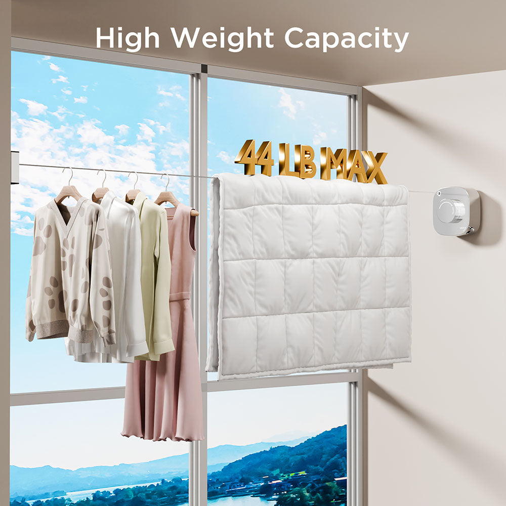 FORIOUS Retractable Clothesline Indoor, 13.8 Ft Non-Sagging Outdoor Clothes Line, Rustproof All Stainless Steel Heavy Duty Clothes Drying Laundry Line, Screw Wall Mounted for Bathroom