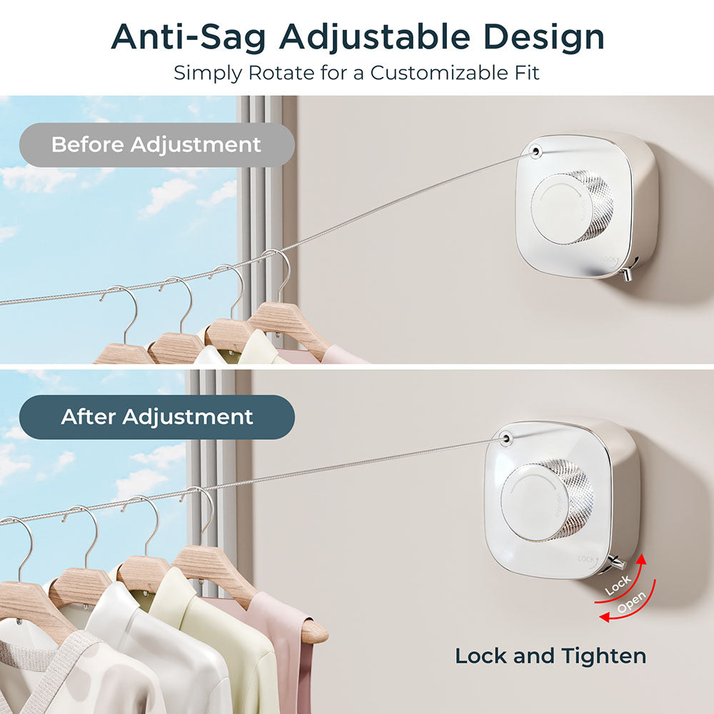 FORIOUS Retractable Clothesline Indoor, 13.8 Ft Non-Sagging Outdoor Clothes Line, Rustproof All Stainless Steel Heavy Duty Clothes Drying Laundry Line, Screw Wall Mounted for Bathroom