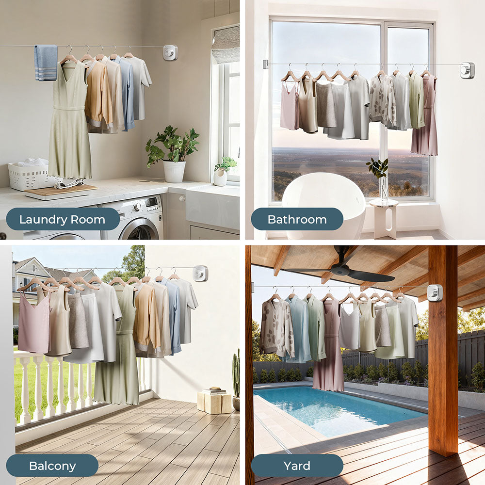 FORIOUS Retractable Clothesline Indoor, 13.8 Ft Non-Sagging Outdoor Clothes Line, Rustproof All Stainless Steel Heavy Duty Clothes Drying Laundry Line, Screw Wall Mounted for Bathroom