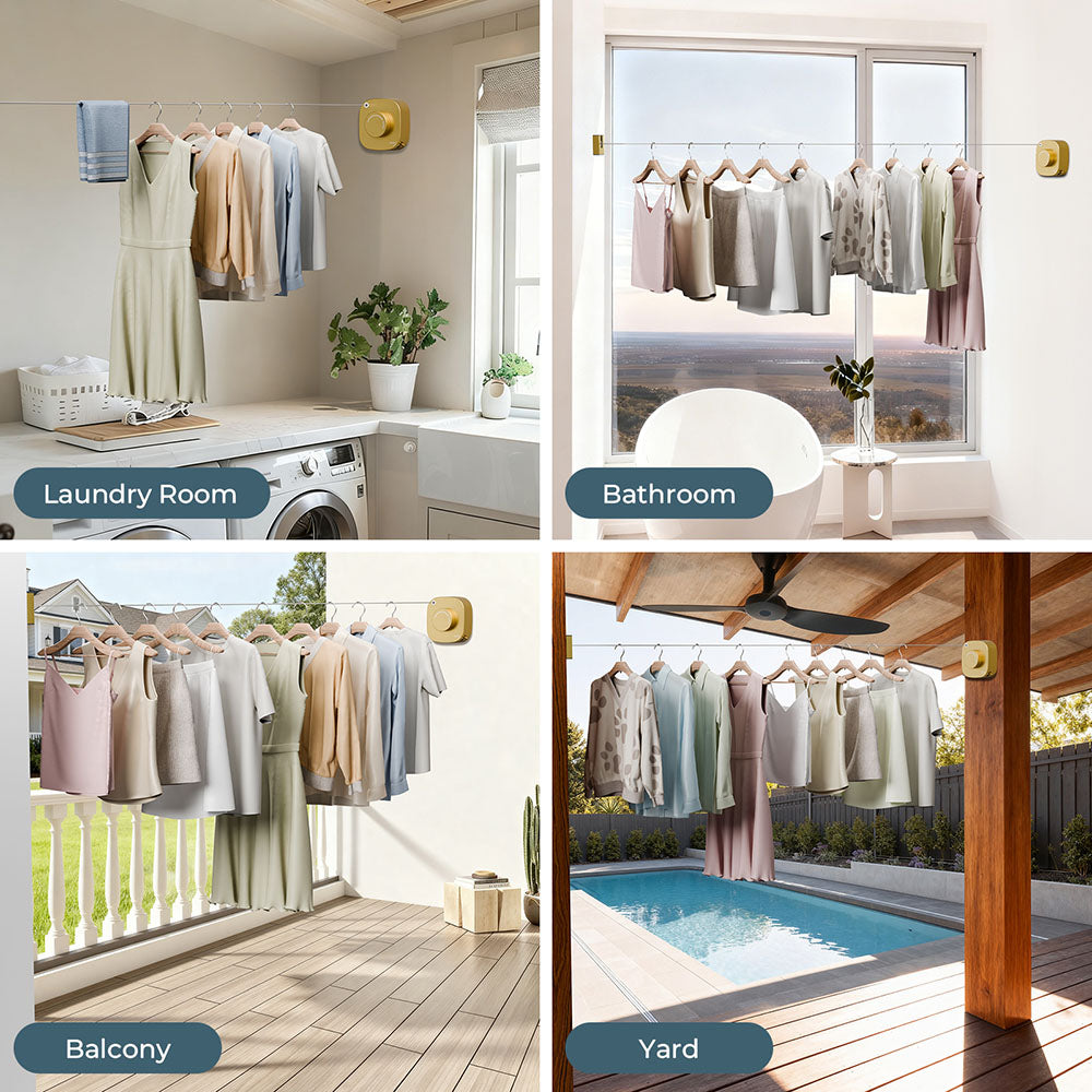 FORIOUS Retractable Clothesline Indoor, 13.8 Ft Non-Sagging Outdoor Clothes Line, Rustproof All Stainless Steel Heavy Duty Clothes Drying Laundry Line, Screw Wall Mounted for Bathroom