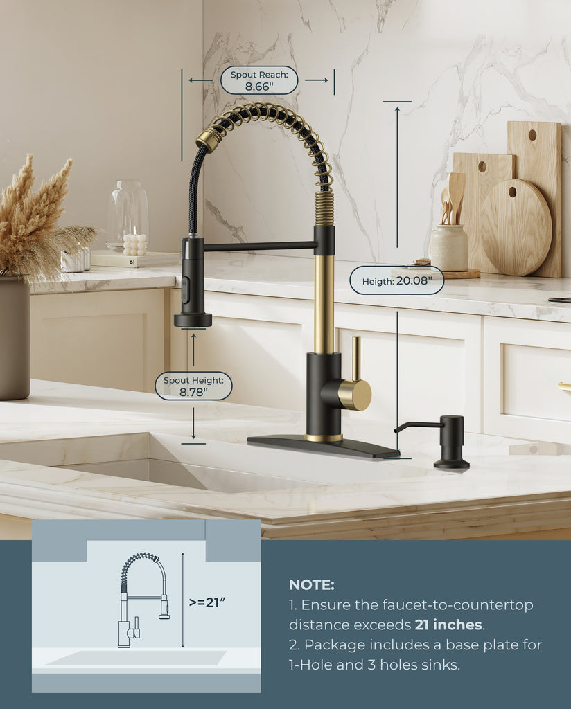FORIOUS Kitchen Faucet with Pull Down Sprayer 1 or 3 Hole for Farmhous ...