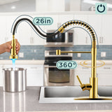 FORIOUS Kitchen Faucet with Pull Down Sprayer 1 or 3 Hole for Farmhouse with soap dispenser，led light