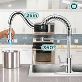 FORIOUS Kitchen Faucet with Pull Down Sprayer 1 or 3 Hole for Farmhouse with soap dispenser，led light