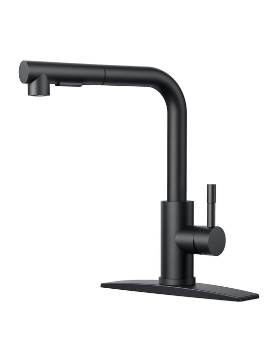 FORIOUS WELS Kitchen Tap, Kitchen Taps Mixer for Sink with Spout Swivels 360° Single Handle Two Spray Function, Pull Out Flexible Hose, Matte Black