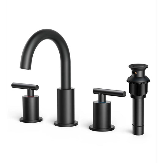 FORIOUS Bathroom Faucet 3 Hole, 8 Inch Widespread Bathroom Faucet with Metal Pop-up Drain Assembly