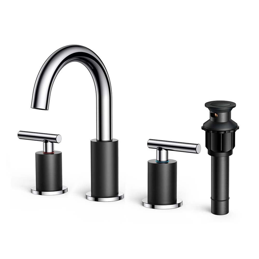 FORIOUS Bathroom Faucet 3 Hole, 8 Inch Widespread Bathroom Faucet with Metal Pop-up Drain Assembly