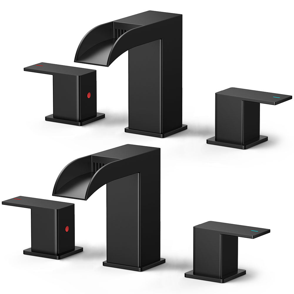 FORIOUS 2 Pack, Waterfall Bathroom Faucets 3 Hole, 8 Inch Widespread Square Matte Black，Brushed Gold， Stainless Steel ，Chrome Bathroom Sink Faucet with Metal Pop-up Drain and cUPC Supply Lines, Two Handles for Vanity, Restroom, Commercial