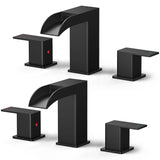 FORIOUS 2 Pack, Waterfall Bathroom Faucets 3 Hole, 8 Inch Widespread Square Matte Black，Brushed Gold， Stainless Steel ，Chrome Bathroom Sink Faucet with Metal Pop-up Drain and cUPC Supply Lines, Two Handles for Vanity, Restroom, Commercial