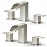 FORIOUS 2 Pack, Waterfall Bathroom Faucets 3 Hole, 8 Inch Widespread Square Matte Black，Brushed Gold， Stainless Steel ，Chrome Bathroom Sink Faucet with Metal Pop-up Drain and cUPC Supply Lines, Two Handles for Vanity, Restroom, Commercial