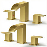 FORIOUS 2 Pack, Waterfall Bathroom Faucets 3 Hole, 8 Inch Widespread Square Matte Black，Brushed Gold， Stainless Steel ，Chrome Bathroom Sink Faucet with Metal Pop-up Drain and cUPC Supply Lines, Two Handles for Vanity, Restroom, Commercial