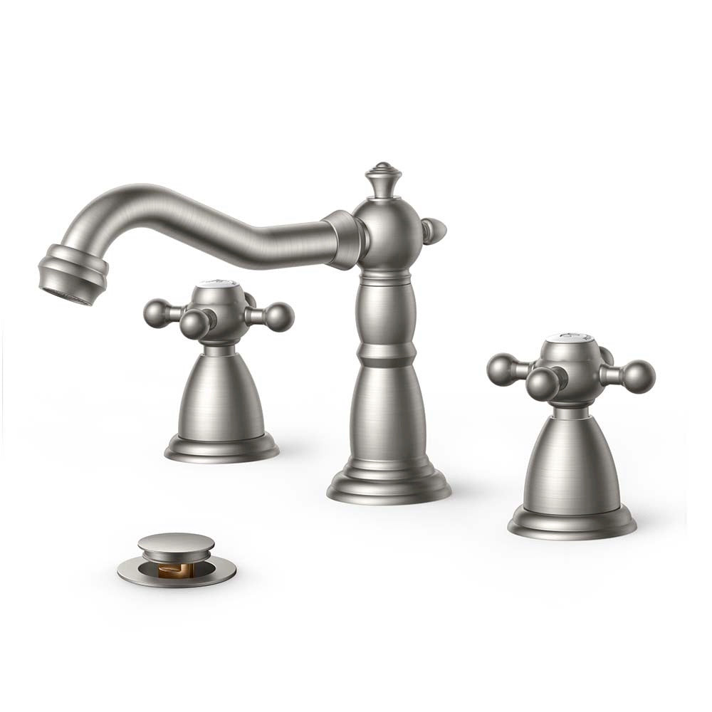 thumbnail image 2 of FORIOUS Single Handle Bathroom Sink Faucet - Black & Brushed Nickel, 1 Or 3 Hole, High Arc Spout With Metal Pop-Up Drain 2 of 13