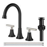 FORIOUS Bathroom Faucet 3 Hole with Pop-up Drain and Hose, Widespread Bathroom Sink Faucet with 360 ° Swivel Spout, Faucet for Bathroom Sink, Vanity