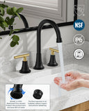 FORIOUS Bathroom Faucet 3 Hole with Pop-up Drain and Hose, Widespread Bathroom Sink Faucet with 360 ° Swivel Spout, Faucet for Bathroom Sink, Vanity