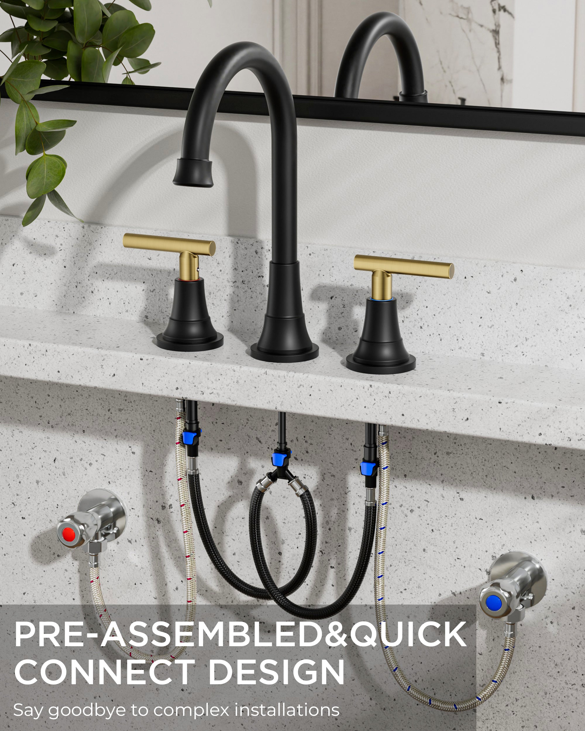 FORIOUS Bathroom Faucet 3 Hole with Pop-up Drain and Hose, Widespread Bathroom Sink Faucet with 360 ° Swivel Spout, Faucet for Bathroom Sink, Vanity