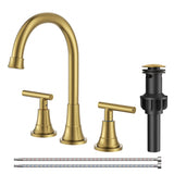 FORIOUS Bathroom Faucet 3 Hole with Pop-up Drain and Hose, Widespread Bathroom Sink Faucet with 360 ° Swivel Spout, Faucet for Bathroom Sink, Vanity