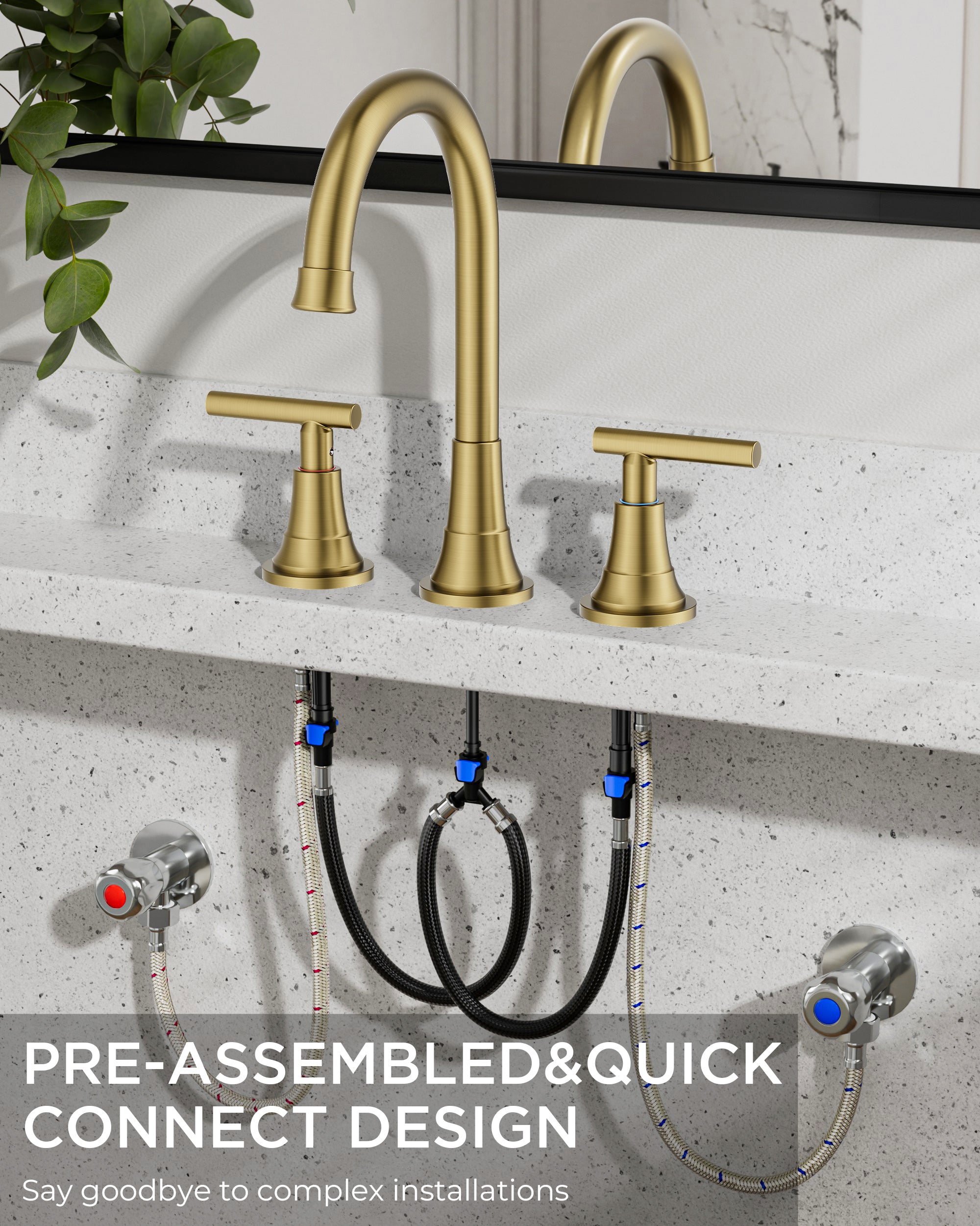 FORIOUS Bathroom Faucet 3 Hole with Pop-up Drain and Hose, Widespread Bathroom Sink Faucet with 360 ° Swivel Spout, Faucet for Bathroom Sink, Vanity