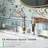 FORIOUS Brushed Nickel Bathroom Sink Faucet 3 Holes, 2 Handle Widepsread Antique Faucet for Bathroom Sink with Pop-Up Drain and Water Supplies for Commercial Vanity Lavatory Restroom Farmhouse