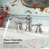 FORIOUS Brushed Nickel Bathroom Sink Faucet 3 Holes, 2 Handle Widepsread Antique Faucet for Bathroom Sink with Pop-Up Drain and Water Supplies for Commercial Vanity Lavatory Restroom Farmhouse