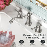 FORIOUS Brushed Nickel Bathroom Sink Faucet 3 Holes, 2 Handle Widepsread Antique Faucet for Bathroom Sink with Pop-Up Drain and Water Supplies for Commercial Vanity Lavatory Restroom Farmhouse