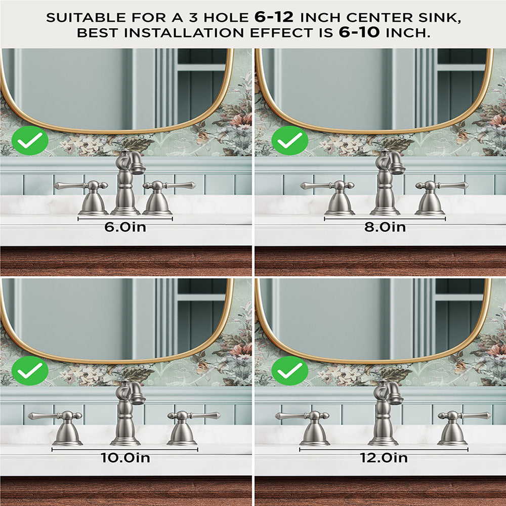 FORIOUS Brushed Nickel Bathroom Sink Faucet 3 Holes, 2 Handle Widepsread Antique Faucet for Bathroom Sink with Pop-Up Drain and Water Supplies for Commercial Vanity Lavatory Restroom Farmhouse