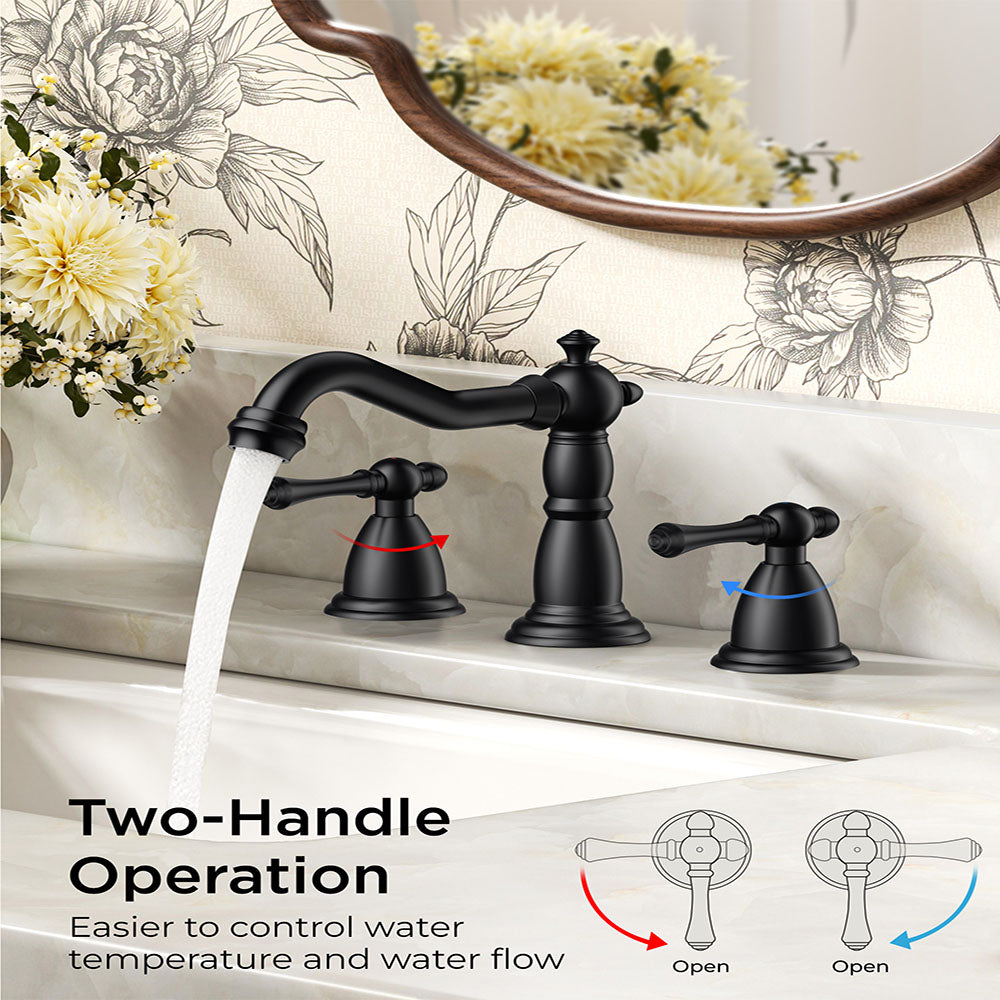 FORIOUS Brushed Nickel Bathroom Sink Faucet 3 Holes, 2 Handle Widepsread Antique Faucet for Bathroom Sink with Pop-Up Drain and Water Supplies for Commercial Vanity Lavatory Restroom Farmhouse