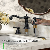 FORIOUS Brushed Nickel Bathroom Sink Faucet 3 Holes, 2 Handle Widepsread Antique Faucet for Bathroom Sink with Pop-Up Drain and Water Supplies for Commercial Vanity Lavatory Restroom Farmhouse