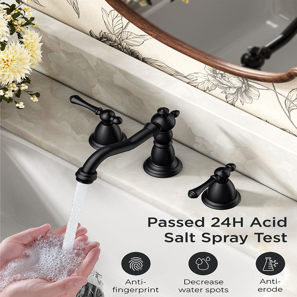 FORIOUS Brushed Nickel Bathroom Sink Faucet 3 Holes, 2 Handle Widepsread Antique Faucet for Bathroom Sink with Pop-Up Drain and Water Supplies for Commercial Vanity Lavatory Restroom Farmhouse