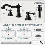 FORIOUS Brushed Nickel Bathroom Sink Faucet 3 Holes, 2 Handle Widepsread Antique Faucet for Bathroom Sink with Pop-Up Drain and Water Supplies for Commercial Vanity Lavatory Restroom Farmhouse