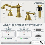 FORIOUS Brushed Nickel Bathroom Sink Faucet 3 Holes, 2 Handle Widepsread Antique Faucet for Bathroom Sink with Pop-Up Drain and Water Supplies for Commercial Vanity Lavatory Restroom Farmhouse