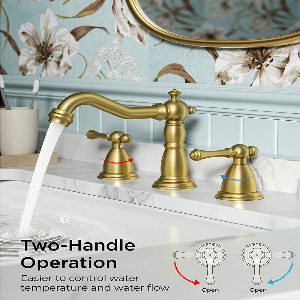 FORIOUS Brushed Nickel Bathroom Sink Faucet 3 Holes, 2 Handle Widepsread Antique Faucet for Bathroom Sink with Pop-Up Drain and Water Supplies for Commercial Vanity Lavatory Restroom Farmhouse