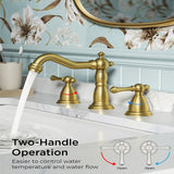 FORIOUS Brushed Nickel Bathroom Sink Faucet 3 Holes, 2 Handle Widepsread Antique Faucet for Bathroom Sink with Pop-Up Drain and Water Supplies for Commercial Vanity Lavatory Restroom Farmhouse