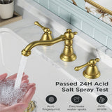 FORIOUS Brushed Nickel Bathroom Sink Faucet 3 Holes, 2 Handle Widepsread Antique Faucet for Bathroom Sink with Pop-Up Drain and Water Supplies for Commercial Vanity Lavatory Restroom Farmhouse